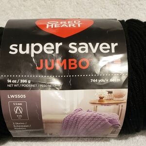 Red Heart Super Saver Jumbo Acrylic Yarn 11oz Black